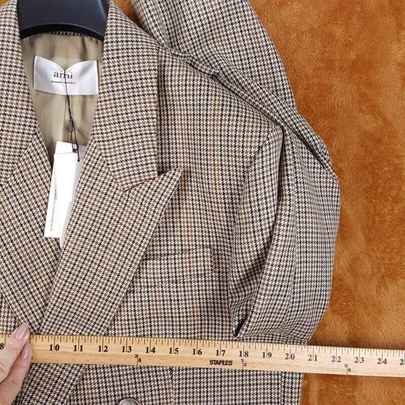 AMI Paris Mens Blazer: Size 38 US (48 EU) Tan Houndstooth Double Breasted - Picture 10 of 11